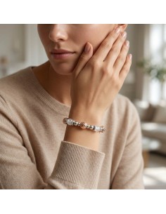 925 Sterling Silver Bracelet Rose Charms and White Stones 2