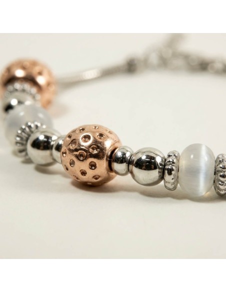 Bracciale Catena Donna in Argento 925 Rodiato con Ciondolo Doppio Cuore