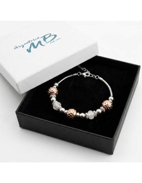 925 Sterling Silver Bracelet Rose Charms and White Stones