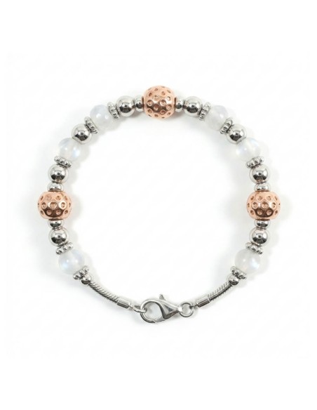 Bracciale Snake in Argento 925 Charms Ramati e Pietre Bianche 