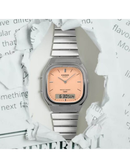 Casio Women's Vintage Collection Analog-Digital Wristwatch with Salmon Pink Dial AQ-240E-4EF