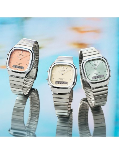 Casio Damenuhr Vintage Collection Analog-Digital Armbanduhr mit lachsrosa Zifferblatt AQ-240E-4EF