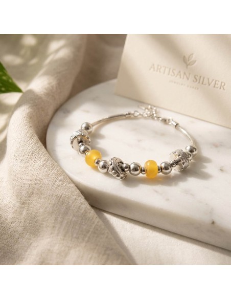 Bracciale in Argento 925 Charms Thai e Pietre Gialle 