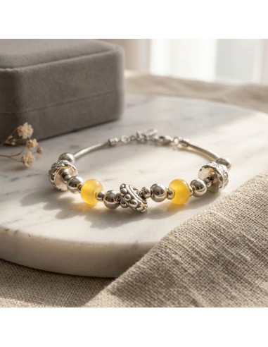 925 Sterling Silver Thai Bracelet with Yellow...