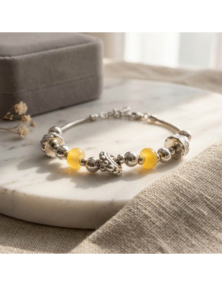Bracciale in Argento 925 Charms Thai e Pietre Gialle 