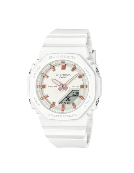 Casio G-Shock GMA-P2100M-7AER Damen Analog-Digital Uhr, Weiß mit goldfarbenen Akzenten