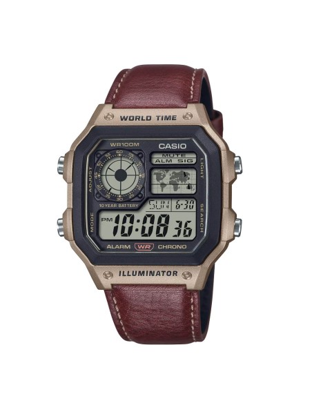 Casio Herren Digitaluhr Timeless Collection mit braunem Lederarmband AE-1200WHL-5AVEF
