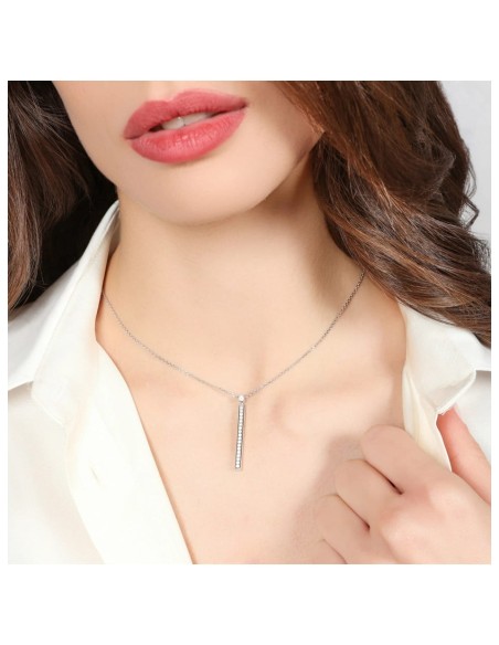 Collana Luxury in Argento 925 Rodiato con Barretta e Pavè di Zirconia Cubica Bianca Unoaerre