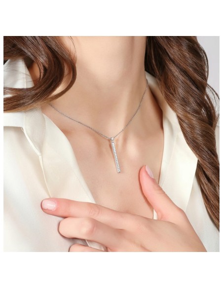 Collana Luxury in Argento 925 Rodiato con Barretta e Pavè di Zirconia Cubica Bianca Unoaerre