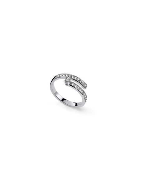 Sterling Silver Luxury Contrarié Ring with White Cubic Zirconia Pavé and Solitaire