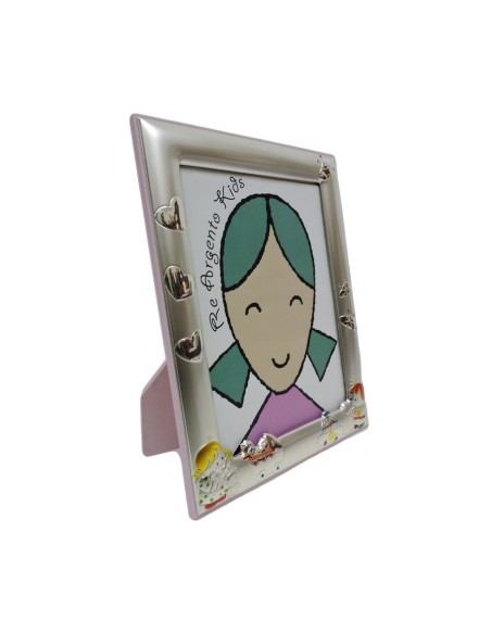 Cornice Portafoto Bambino Rosa Bimbi che Giocano cm 13x18 in Argento 