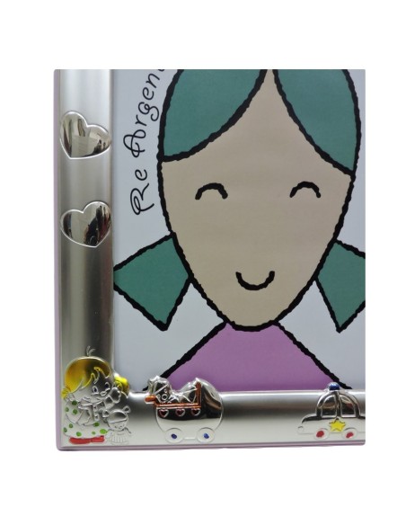 Cornice Portafoto Bambino Rosa Bimbi che Giocano cm 13x18 in Argento 