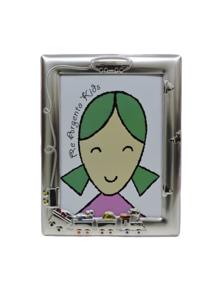 Cornice Portafoto Bimbi Rosa Trenino cm 13x18 in Argento 