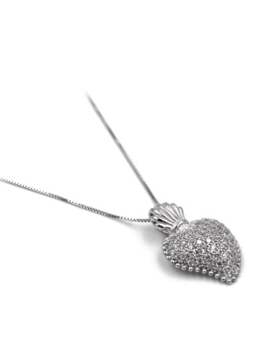 Collana con Ciondolo Sacro Cuore in Argento 925 e Zirconi Bianchi