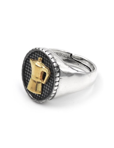 Anello Chevalier Ovale con Caffettiera in Argento 925 