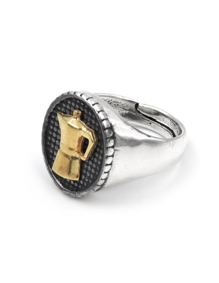 Anello Chevalier Ovale con Caffettiera in Argento 925 