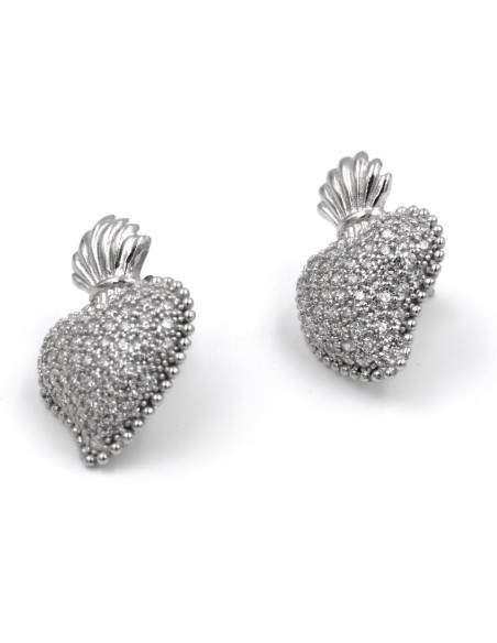 Orecchini Sacro Cuore in Argento 925 con Zirconi Bianchi