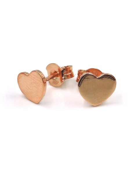 Pink Gold Plated 925 Sterling Silver Heart Stud Earrings 