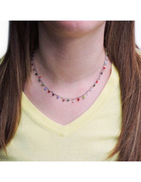 925 Sterling Silver Necklace with Colored Zircons
