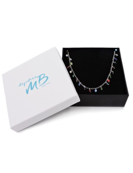 925 Sterling Silver Necklace with Colored Zircons