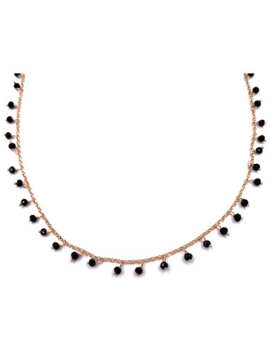 Rose Gold Plated 925 Sterling Silver Necklace with Black Zircons