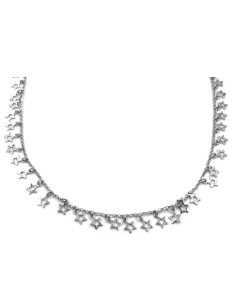 Solid Silver Necklace with Pierced Star Pendants 