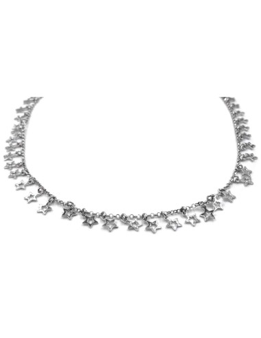 Solid Silver Necklace with Pierced Star Pendants 