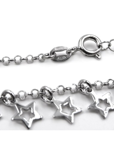 Solid Silver Necklace with Pierced Star Pendants 