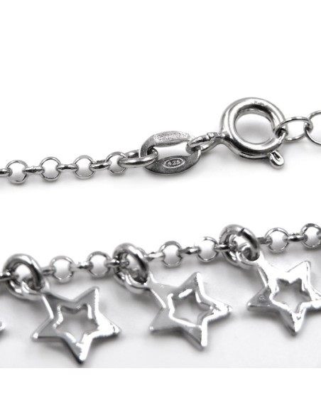 Solid Silver Necklace with Pierced Star Pendants 