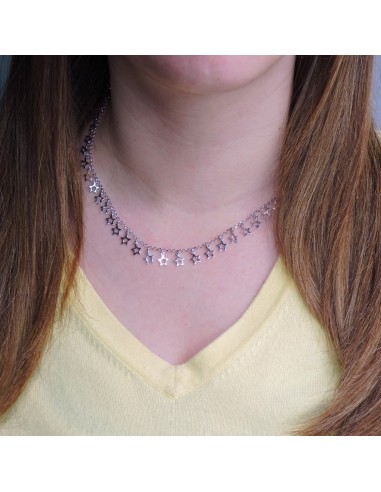 Solid Silver Necklace with Pierced Star Pendants 