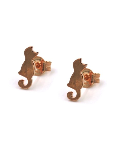 Pink Gold Plated 925 Sterling Silver Cat Earrings 