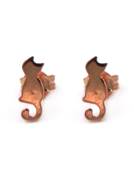 Pink Gold Plated 925 Sterling Silver Cat Earrings 