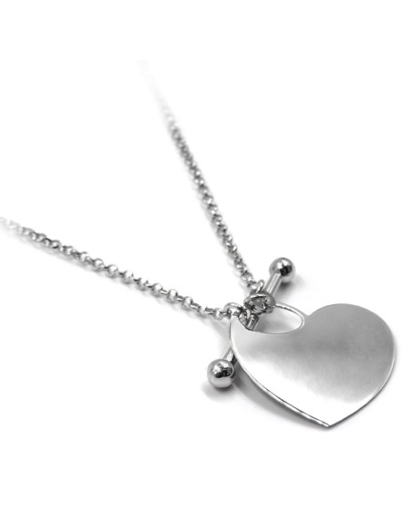 Collana Medaglia Cuore in Argento Chiusura T Bar 
