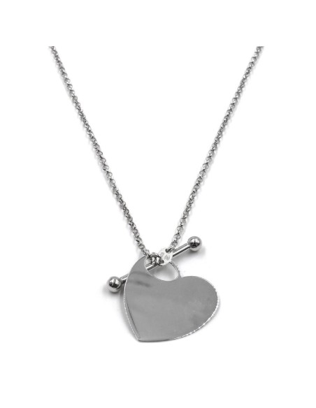Bracciale Catena Donna in Argento 925 Rodiato con Ciondolo Doppio Cuore