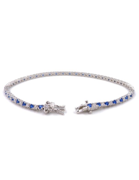 925 Sterling Silver Tennis Bracelet with White and Blue Zircons 