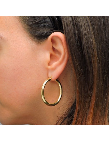  Gold Plated 925 Sterling Silver Thick Hoop Earrings Diameter 1,37''