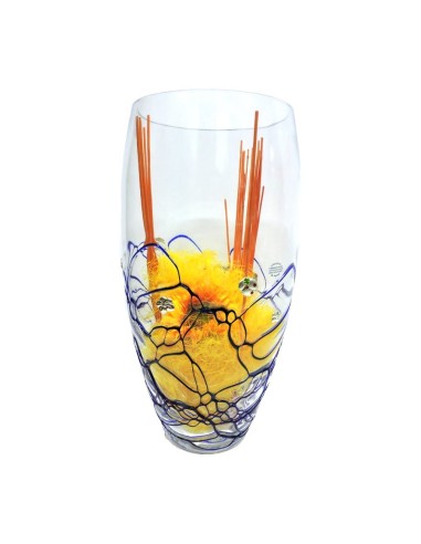 Blown Glass Vase with Blue Decoration and 925 Sterling Silver Application by Re Argento