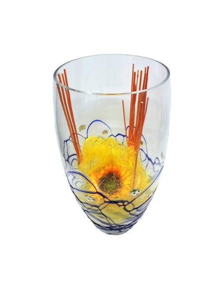 Vaso in Vetro Soffiato Con Decori Blu ed Applicazioni in Argento 925 
