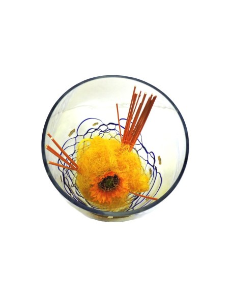 Blown Glass Vase with Blue Decoration and 925 Sterling Silver Application by Re Argento
