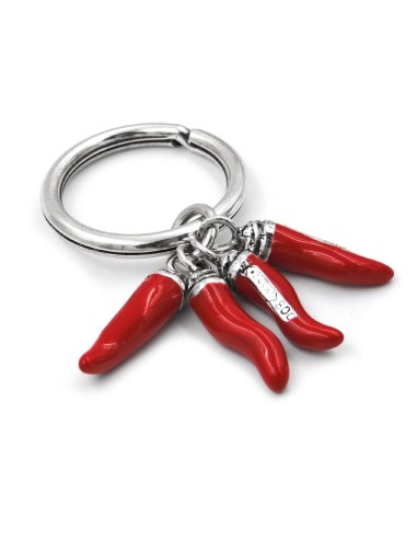 Portachiavi Cornetti Rossi in Argento Smaltato