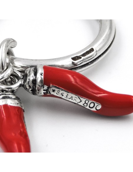 Red Lucky Horns Keyring made of Enamelled Solid Silver