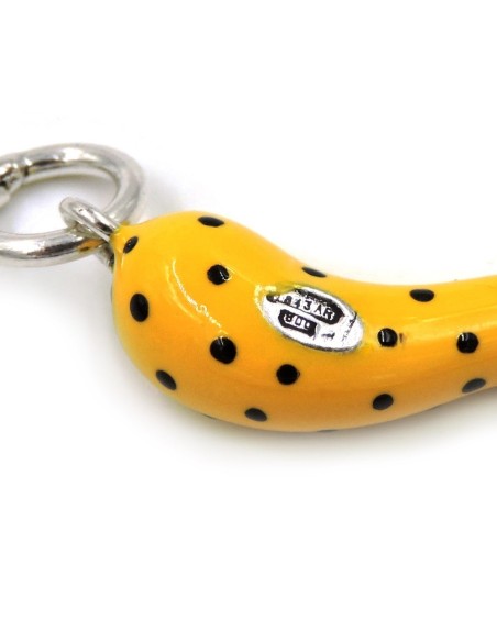 Ciondolo Corno Portafortuna Giallo con Pois Neri in Argento 