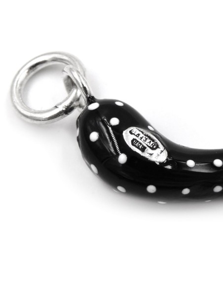 Black and White Polka Dots Sterling Silver Lucky Horn Pendant 