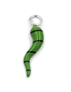 Ciondolo Corno Portafortuna Verde a Strisce Nere in Argento 