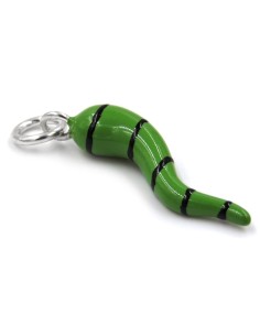 Green with Black Stripes Sterling Silver Lucky Horn Pendant  2