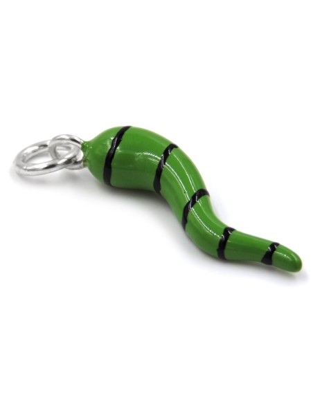 Green with Black Stripes Sterling Silver Lucky Horn Pendant 