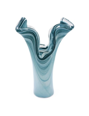 Murano Glas Vase Himmelblau Zwei Blütenblätter