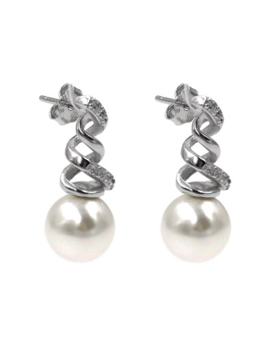 Sterling Silver Vortex Earrings with Pearls and Zircons