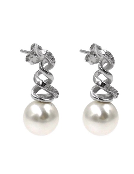 Sterling Silver Vortex Earrings with Pearls and Zircons