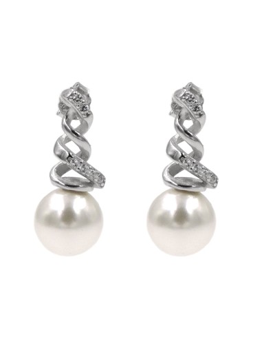 Sterling Silver Vortex Earrings with Pearls and...
